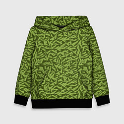 Толстовка-худи детская Милитари листья в полоску, цвет: 3D-черный