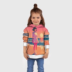 Толстовка-худи детская Аниме-девушка в белом платье на фоне розового зака, цвет: 3D-белый — фото 2