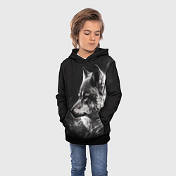 Толстовка-худи детская Волк в белом дыму, цвет: 3D-черный — фото 2
