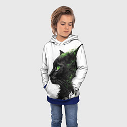 Толстовка-худи детская Кот с зелеными глазами, цвет: 3D-синий — фото 2