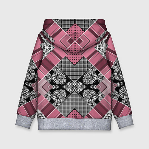 Детская толстовка Геометрический розово-черный с белым узор / 3D-Меланж – фото 2