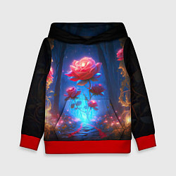 Толстовка-худи детская Алая роза в ночном лесу, цвет: 3D-красный