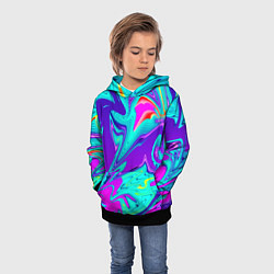 Толстовка-худи детская Неоновые краски разводы, цвет: 3D-черный — фото 2