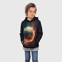 Толстовка-худи детская Баскетбольный мяч в космосе, цвет: 3D-меланж — фото 2