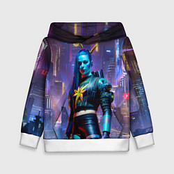 Толстовка-худи детская Cyberpunk - brave girl - neural network, цвет: 3D-белый