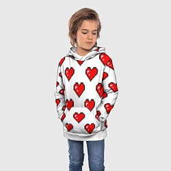 Толстовка-худи детская Сердца в стиле пиксель-арт, цвет: 3D-белый — фото 2