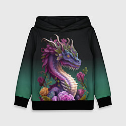 Толстовка-худи детская Неоновый дракон с цветами, цвет: 3D-черный