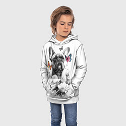 Толстовка-худи детская Французский бульдог и бабочки, цвет: 3D-белый — фото 2