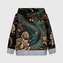 Толстовка-худи детская Японский змей Irezumi, цвет: 3D-меланж