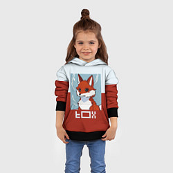 Толстовка-худи детская Пиксельная лиса с надписью fox, цвет: 3D-черный — фото 2