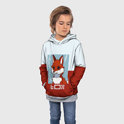 Толстовка-худи детская Пиксельная лиса с надписью fox, цвет: 3D-меланж — фото 2