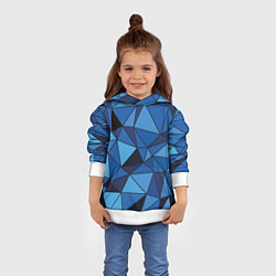Толстовка-худи детская Синие треугольники, абстракт, цвет: 3D-белый — фото 2