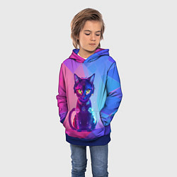 Толстовка-худи детская Кибер кошка, цвет: 3D-синий — фото 2