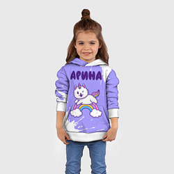 Толстовка-худи детская Арина кошка единорожка, цвет: 3D-белый — фото 2