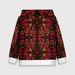 Толстовка-худи детская Растительный паттерн под хохлому, цвет: 3D-белый