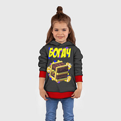 Толстовка-худи детская Богач с сундуком на черным фоне, цвет: 3D-красный — фото 2