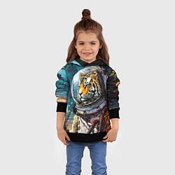 Толстовка-худи детская Тигр космонавт на далекой планете, цвет: 3D-черный — фото 2