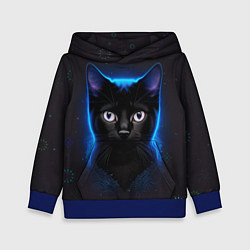 Толстовка-худи детская Черный кот на фоне созвездий, цвет: 3D-синий