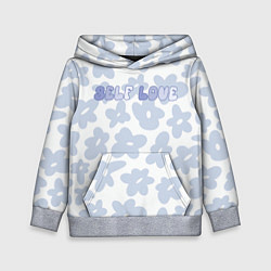 Толстовка-худи детская Self love - цветочный голубой паттерн, цвет: 3D-меланж