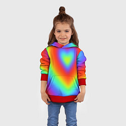 Толстовка-худи детская Сердце - радужный градиент, цвет: 3D-красный — фото 2