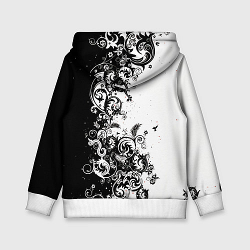 Детская толстовка Черно-белая птица среди узорчатых цветов / 3D-Белый – фото 2