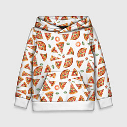 Толстовка-худи детская Кусочки пиццы - паттерн на белом, цвет: 3D-белый