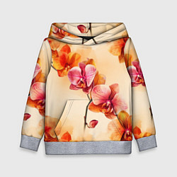Толстовка-худи детская Акварельные цветы - персиковый паттерн, цвет: 3D-меланж
