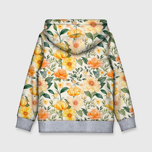 Детская толстовка Желтые и розовые хризантемы и пионы на светлом фон / 3D-Меланж – фото 2
