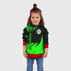 Толстовка-худи детская Шкода - зеленые штрихи, цвет: 3D-красный — фото 2