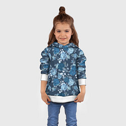 Толстовка-худи детская Голубые розы паттерн, цвет: 3D-белый — фото 2