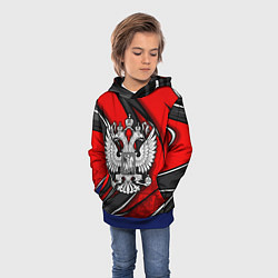 Толстовка-худи детская Герб РФ - красная органика, цвет: 3D-синий — фото 2