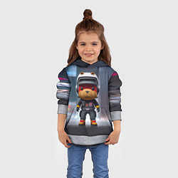 Толстовка-худи детская Кроха капибара - киберпанк - нейросеть, цвет: 3D-меланж — фото 2