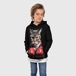 Толстовка-худи детская Cat boxing, цвет: 3D-белый — фото 2