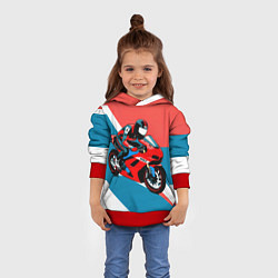 Толстовка-худи детская Нарисованный мотоциклист, цвет: 3D-красный — фото 2