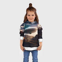Толстовка-худи детская НЛО над горами, цвет: 3D-белый — фото 2