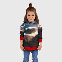 Толстовка-худи детская НЛО над горами, цвет: 3D-красный — фото 2