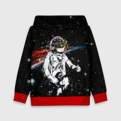 Толстовка-худи детская Космонавт играет рок на гитаре, цвет: 3D-красный