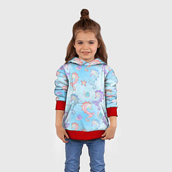Толстовка-худи детская Морские коньки - паттерн, цвет: 3D-красный — фото 2