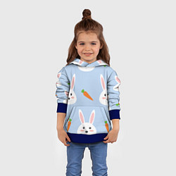 Толстовка-худи детская Зайчики и морковки, цвет: 3D-синий — фото 2