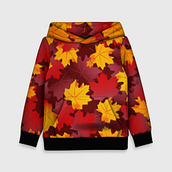 Толстовка-худи детская Кленовые листья паттерном, цвет: 3D-черный