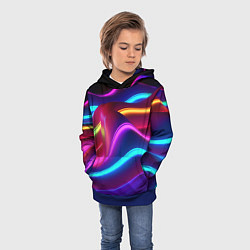 Толстовка-худи детская Неоновые волны фиолетового оттенка, цвет: 3D-синий — фото 2