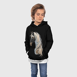 Толстовка-худи детская Вышивка Лошадь, цвет: 3D-белый — фото 2
