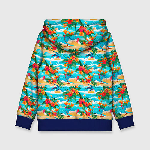 Детская толстовка Гавайский стиль море и цветы / 3D-Синий – фото 2