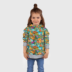 Толстовка-худи детская Яркие разные цветочки, цвет: 3D-меланж — фото 2
