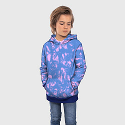 Толстовка-худи детская Абстракция сиреневый листья, цвет: 3D-синий — фото 2