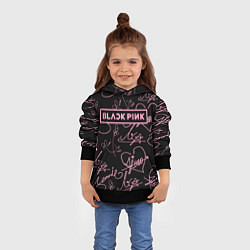 Толстовка-худи детская Блэкпинк - розовые автографы, цвет: 3D-черный — фото 2