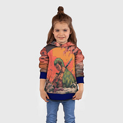 Толстовка-худи детская Зоро на закате - One Piece, цвет: 3D-синий — фото 2