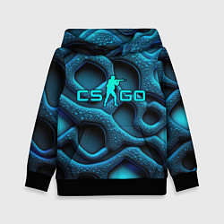 Толстовка-худи детская CS GO blue neon logo, цвет: 3D-черный