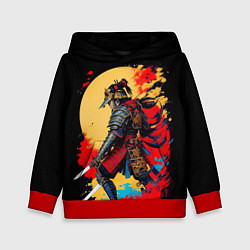 Толстовка-худи детская Японский самурай - закат, цвет: 3D-красный
