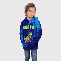 Толстовка-худи детская Костя рокозавр, цвет: 3D-синий — фото 2